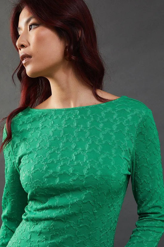 Jersey Jacquard Slash Neck Scoop Back Midi Dress