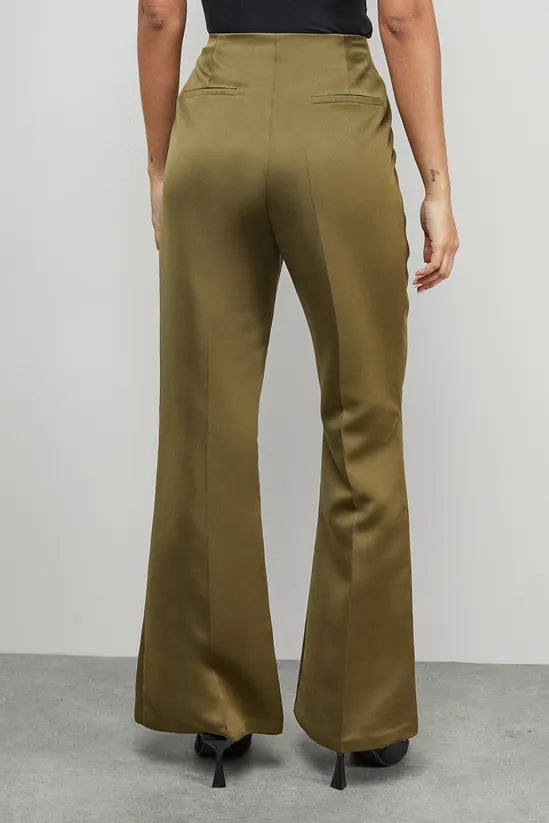 Premium Satin Clean Waistband Flare Trousers Co-ord