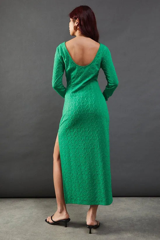 Jersey Jacquard Slash Neck Scoop Back Midi Dress