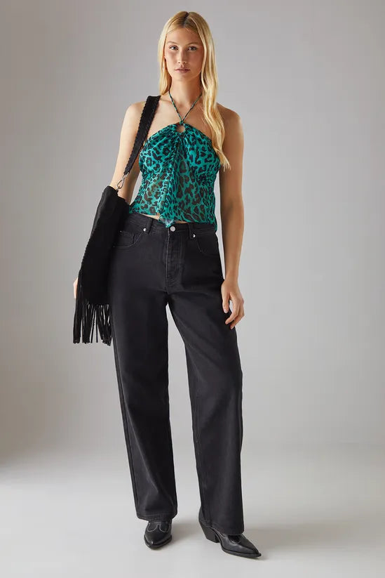 Chiffon Halter Keyhole Crop Top