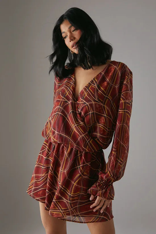 Chiffon Wrap Drop Waist Mini Dress
