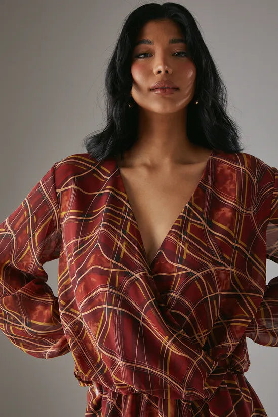 Chiffon Wrap Drop Waist Mini Dress
