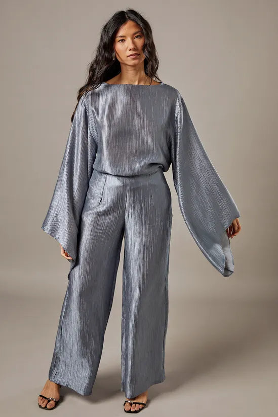 Crinkle Satin Waterfall Sleeve Top