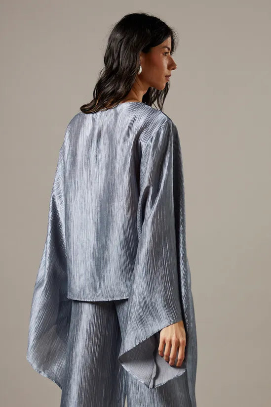 Crinkle Satin Waterfall Sleeve Top