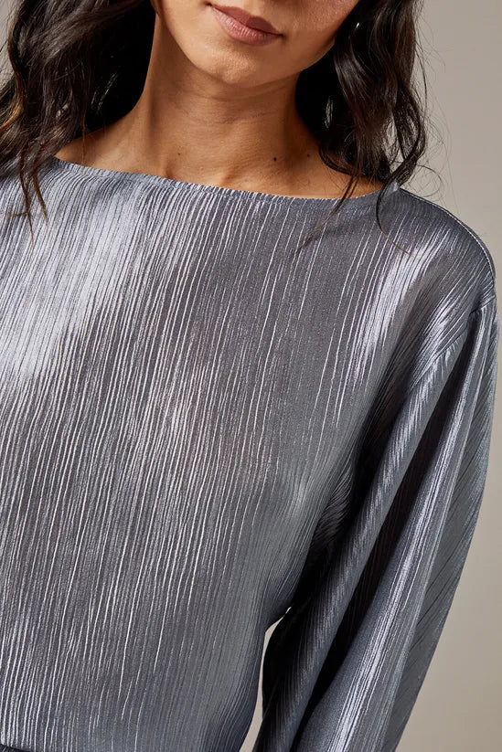 Crinkle Satin Waterfall Sleeve Top