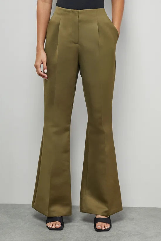 Premium Satin Clean Waistband Flare Trousers Co-ord