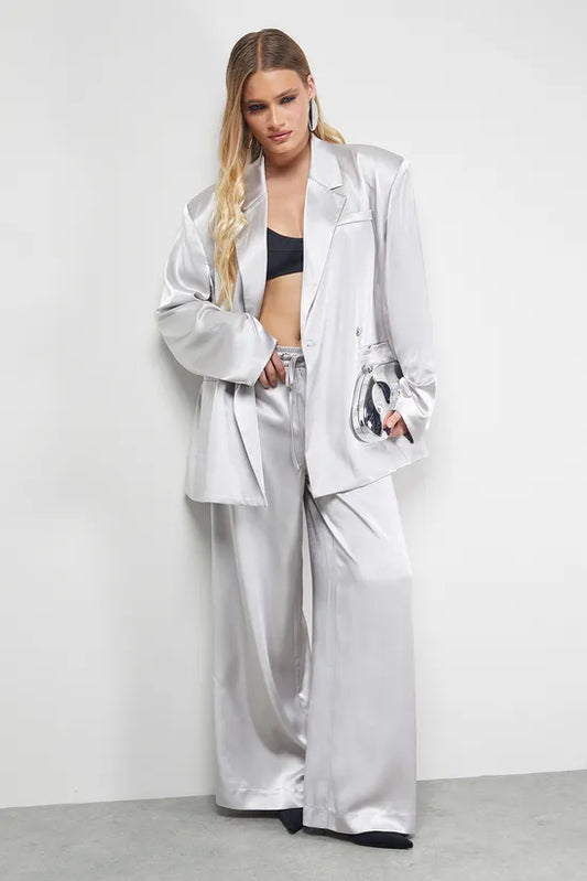 High Shine Satin Drawstring Trousers Co-ord